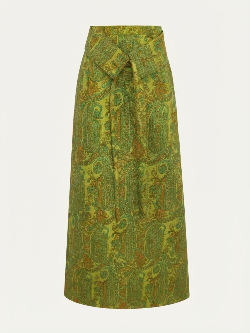 Vintage 1970s Design Thai Bangkok Cotton Maxi Quilted Skirt Paisley Green Sz 12